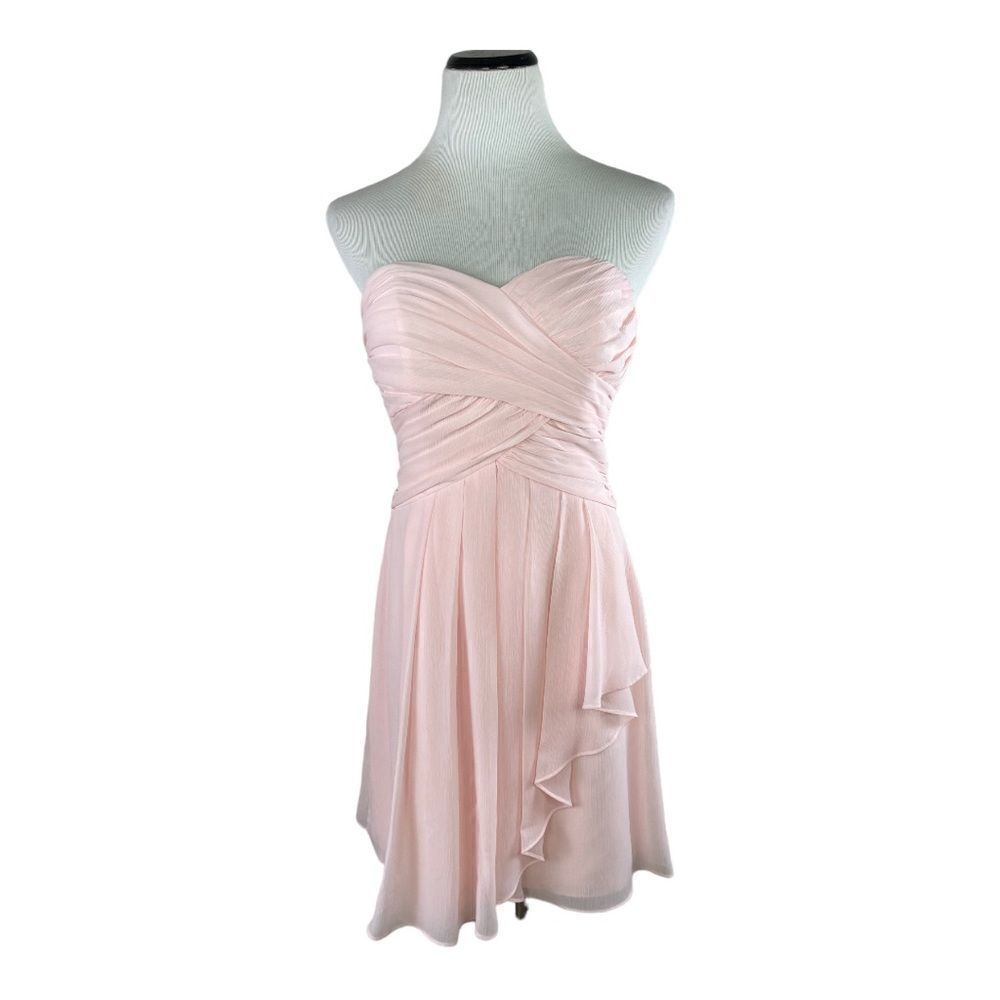 David’s Bridal Pink Chiffon Bridesmaids Strapless Dress Sweetheart Neckline Sz 6